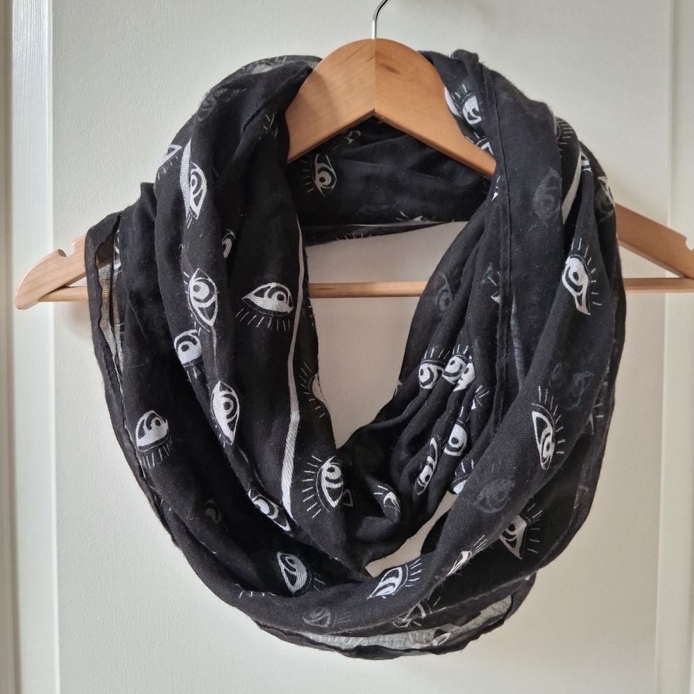 Black Infinity Scarf with White Eye Print